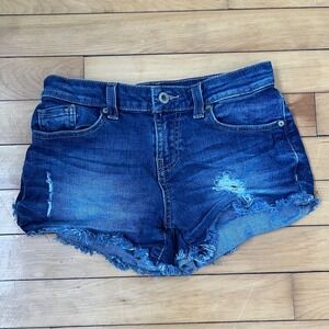 Guess Los Angeles Women Distressed Denim Cutoff Shorts Dark Wash Blue Size 25
